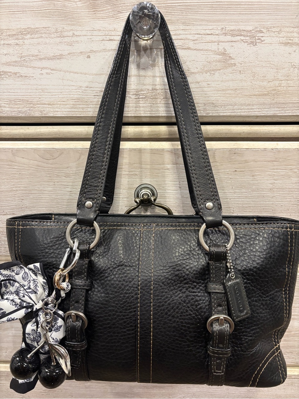Coach Chelsea F12339 Black Pebbled Leather Tote Bag. Charm not included.
